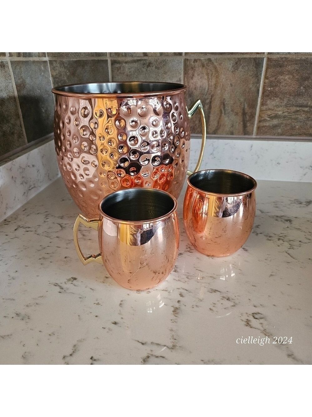Copper Moscow Mule mugs and ice bucket